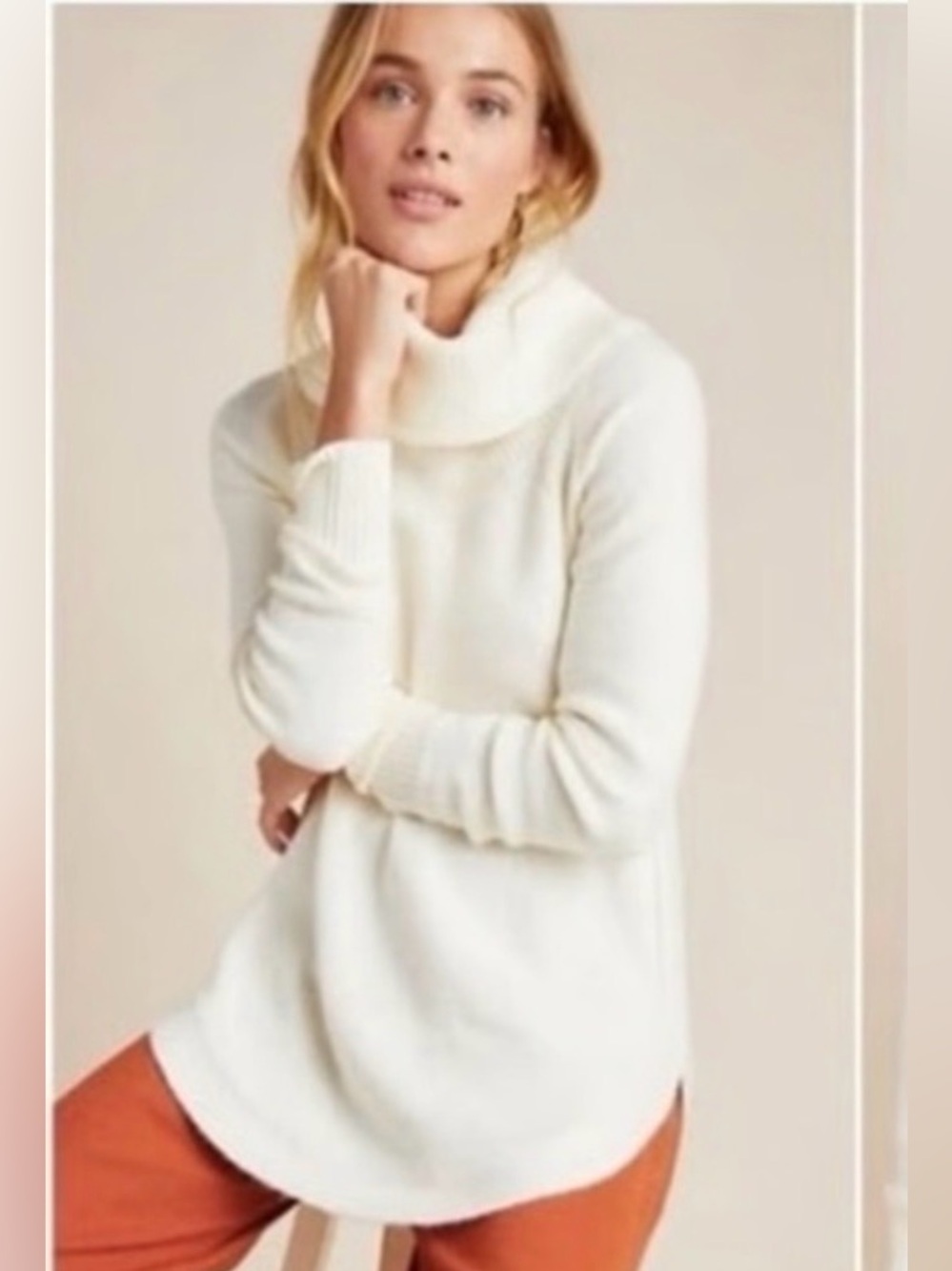 By Anthropologie Cream Brenta Cowl Neck Sweater Sz L